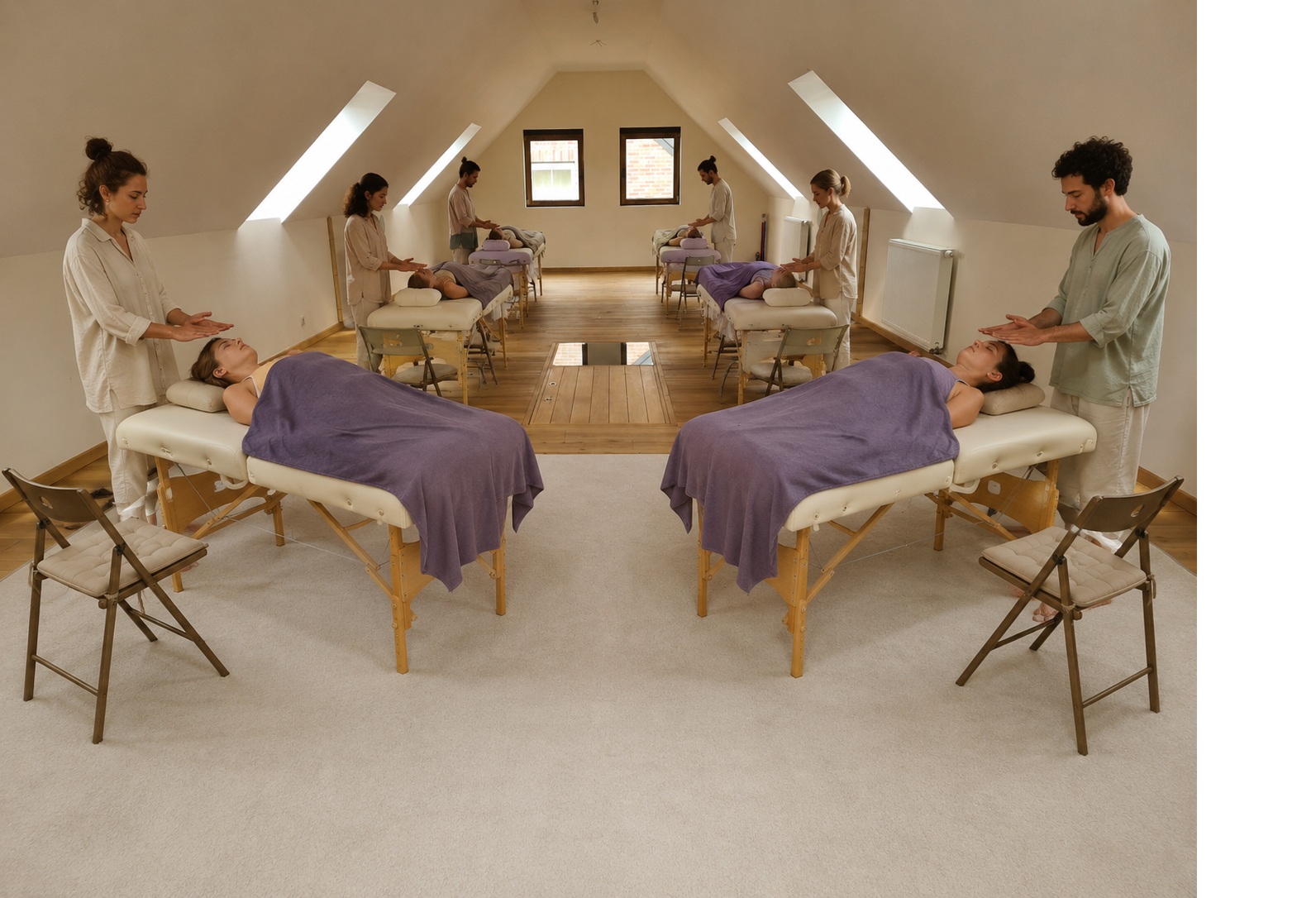 Pratique de soins Reiki lors d'une formation
